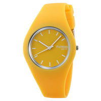 1 x RAW Customer Returns FeiWen Women and Girls Fashion Casual Analog Quartz Watches 12 Colors Rubber Dials with Band Minimalism Dress Wristwatches, Yellow - RRP €52.8