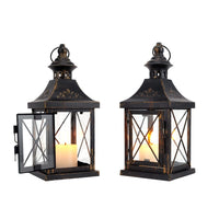 1 x RAW Customer Returns TRIROCKS Set of 2 Decorative Metal Candle Lanterns 25cm Tall Perfect for Home, Event, Table Decoration Indoor and Outdoor Black with Gold Brush  - RRP €37.99