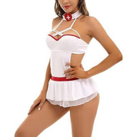 1 x Brand New HOTSO Women s Lingerie Nurse Costume, Straps Hollow Out Lingerie Babydolls Night Dress Sizes Lingerie Set Cosplay Uniforms Lace Teddy for Woman Girl Adult Costume L-XL  - RRP €19.2