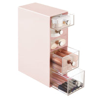 1 x RAW Customer Returns mDesign Makeup Organizer - 5 Drawer Storage Box for Mascara, Powder, Nail Polish and More - Drawer Box for Bathroom, Dressing Table or Office - Pink and Clear - RRP €22.19