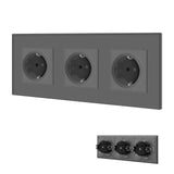 1 x RAW Customer Returns BSEED Schuko socket 3-way socket with plug-in terminal crystal glass plate single socket 16Amp built-in socket flush-mounted socket 228mm grey extension sockets wall socket - RRP €19.75