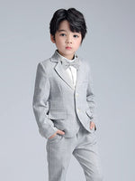 1 x RAW Customer Returns LOLANTA 3-Piece Boys Plaid Suit Set, Elegant Blazer for Wedding Prom, Formal Wear Jacket-Pant-Bow Tie Set 11-12 Years, Gray  - RRP €39.98