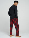 1 x RAW Customer Returns LAPASA Men s Pajama Set Fleece Cotton and Polyester Long Sleeve T-shirt and Long Pants Relaxed Style Comfortable Warm Winter M129 L Black Top Red and Black Pants - RRP €33.06