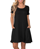 1 x RAW Customer Returns WNEEDU Women s Black Summer Beach Dresses Short Sleeve Tank T-Shirt Summer Dress with Pockets S, Black  - RRP €22.02