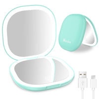 1 x RAW Customer Returns wobsion Travel Mirror with Light, Rechargeable 1x 10x Magnifying Mirror, Dimmable Pocket Mirror, Hand Held Double Mirror with Light, 3.5 Travel Size, Portable for Handbag, Purse, Gift, Cyan - RRP €20.4