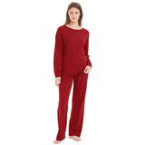 1 x RAW Customer Returns Mnamo Women s Pajamas Soft Knitted Pajama Set Wine Red 2 Pieces Cozy Nightwear Cotton and Modal Breathable Fabric - RRP €28.74