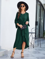 1 x RAW Customer Returns Clearlove Women s Elegant Dress A-Line Festive Midi Dress Long Vintage Retro Dresses with Sloping Back Hem and Long Sleeves Casual Dress Dark Green L - RRP €17.64