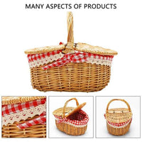 1 x RAW Customer Returns Gokelomg Wicker Style Picnic Hamper, Lid and Handle and Liner for Picnics, Parties and BBQs - RRP €32.23