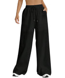 1 x RAW Customer Returns Nuofengkudu Summer Wide Pants Women s Summer Pants Light Pockets Drawstring Elastic Loose Elegant Long Yoga Pants High Waist Casual Pants Comfortable Airy Bootcut Slip-On Pants Palazzo Relax Pants Black L - RRP €22.99