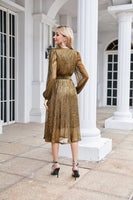 1 x RAW Customer Returns GRACE KARIN Women s Wrap Dress Elegant V Neck Sequin Dress Long Sleeve Midi Dress Bridesmaid Dress Gold L - RRP €43.61