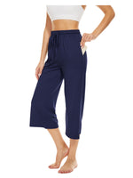 1 x RAW Customer Returns BATHRINS women s casual pants 3 4 pants jogging pants summer loose comfortable wide leg sweatpants house pants sports pants with pockets and adjustable drawstring navy blue, XL  - RRP €18.99