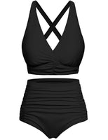 1 x RAW Customer Returns Svanco Bikini Women Set Tummy Control High Waist Swimsuit Push Up Swimwear Lace Up V Neck Floral Pattern Two Piece Swimsuit with Tie Belt - RRP €42.99