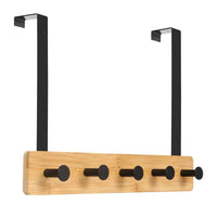 1 x RAW Customer Returns JSVER Bamboo Door Coat Rack, Universal Hanging Door Hook Rail with 5 Hooks, Door Hooks for Jackets, Bathrobes, Handbags and Others - RRP €15.47