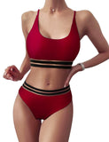 1 x RAW Customer Returns TOMEEK Women s Bikini Set with Mesh Two Piece Swimsuit Push up Padded High Cut Sports Swimwear High Waist Bikinis for Women Wine Red, L  - RRP €33.99