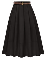 1 x Brand New Women s Pleated Skirt Long A-Line High Waist Skirt with Pockets Leisure Party Work Black S - RRP €36.85