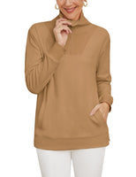 1 x Brand New Tapata Sweatshirt Women s Long Sleeve Pullover Lapel Half Zip Tops Basic Autumn Winter Tops with Pockets, Tan, Medium - RRP €36.29