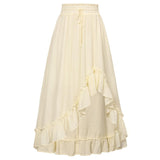 1 x RAW Customer Returns Women s Renaissance Traditional Skirt Elegant High Waist with Drawstring A-Line Maxi Skirt Apricot L - RRP €37.3