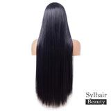 1 x RAW Customer Returns Sylhair Wig Black Long Wig with Bangs 80 cm Smooth Straight Long Wig with Fringes Wigs for Women Long Straight Wigs with Bangs for Women - RRP €29.23