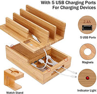 1 x RAW Customer Returns Mobile phone charging station USB charger multiple charging station for multiple devices Smartphone charger for multiple mobile phones USB charging station multiple made of bamboo, tablets - RRP €57.99