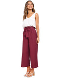 1 x RAW Customer Returns FANCYINN women 2 piece crop pants set with wide leg wide strap V-neck tank high waist cropped paper bag pants with belt white top and wine red pants L - RRP €34.42