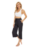 1 x RAW Customer Returns BATHRINS Women s Casual Trousers 3 4 Trousers Jogging Bottoms Summer Loose Comfortable Wide Leg Sweatpants Home Trousers Sports Trousers with Pockets and Adjustable Drawstring Black, L  - RRP €24.19