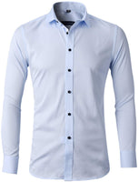 1 x RAW Customer Returns INFLATION Men s Shirt Made of Bamboo Fiber, Environmentally Friendly, Elastic, Slim Fit for Leisure, Business, Wedding, Pure Color Shirt, Long Sleeve, DE XS Label 39 , Light Blue - RRP €28.99