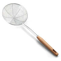 1 x RAW Customer Returns AOOSY Strainer, 7.9 inch Extra Large Spider Strainer Skimmer with Wooden Handle, Stainless Steel Spider Strainer Skimmer Ladle for Cooking and Frying, Baking Tools Strainer, Pasta Strainer 20CM  - RRP €12.99