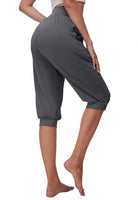 1 x RAW Customer Returns BATHRINS harem pants women s 3 4 yoga pants jogging pants high waist capri pants summer pilates pants light harem pants loose sports pants with pockets drawstring dark gray, M  - RRP €27.22