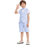 1 x Brand New Volunboy Children s Wedding Vest Suit Vest Set Boy, Summer Boys Suit with Shorts, Shirts 4 Pieces 3-4 Years, Blue, Tag 100  - RRP €34.4