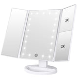 1 x RAW Customer Returns WEILY 3-sided cosmetic mirror with 21 LED lights, 1X 2X 3X magnification, touch switch, dimmable makeup mirror, 180 degree freely rotating table mirror, rechargeable makeup mirror white  - RRP €29.99