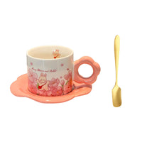 10 x Brand New Cup flower rabbit motif 250ml, cup rabbit flower shape, rabbit cup sweet, rabbit cup floral pattern, espresso cup set, cup cappuccino ceramic, coffee cup, saucer and spoon, pink A - RRP €188.4