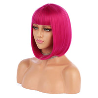 1 x RAW Customer Returns Mildiso Short Bob Green Hair Wigs Straight with Flat Bangs Synthetic Colorful Cosplay Daily Party Wig for Women Natural Like Real Hair 12 Inch 002C - RRP €22.18