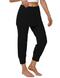 1 x RAW Customer Returns Terecey yoga pants women with skirt 3 4 capri pants elegant casual pants cotton jogging pants high waist loose pants harem pants for yoga pilates dancing jogging black S - RRP €23.98