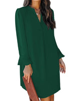 1 x RAW Customer Returns ANFTFH women s casual dress, long sleeve casual dresses, V-neck dress, ruffles, puff sleeves, dress, spring and autumn, dark green, XXL Christmas dresses for women - RRP €34.27