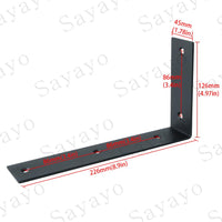 1 x RAW Customer Returns Sayayo Heavy Duty Shelf Brackets Shelf Brackets Black Stainless Steel Corner Bracket, Suitable for Garage Bathrooms Kitchens Living Room, 226 mm 126 mm, 2 pieces, EJW2300B-2P - RRP €15.99