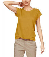 1 x RAW Customer Returns TrendiMax Women s T-Shirt Solid Color Round Neck Short Sleeve Summer Shirt Loose Tops Basic Tops, Turmeric, M - RRP €18.04