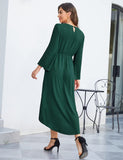 1 x RAW Customer Returns Clearlove Women s Elegant Dress A-Line Festive Midi Dress Long Vintage Retro Dresses with Sloping Back Hem and Long Sleeves Casual Dress Dark Green L - RRP €17.64