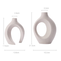 1 x RAW Customer Returns Ceramic Vase Matt, Set of 2 Beige Vases for Pampas Grass, Vases Decoration, Vase With Hole Nordic Ring Shape Modern Home Decor for House Office Decoration Decoration - RRP €32.99