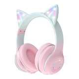 1 x RAW Customer Returns OHAANYY Bluetooth Headphones Kids, Cat Ears Foldable Girls Headphones Over Ear, Children s Headphones Bluetooth Wireless with LED Light Cat Ears and Microphone for School Tablet Cell Phone PC Blue Pink  - RRP €22.99