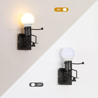 1 x RAW Customer Returns Humanoid Wall Light Indoor, Creative Cartoon Wall Lamp Modern, Wall Light Metal Black, E27 Base Max 60W for Bedroom Children s Room Hallway Restaurant Stairs Bulb not included  - RRP €19.98