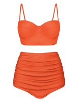 1 x RAW Customer Returns CZIMOO Women Bikini Set Two Piece Swimsuit Push Up Bikini Top with Bikini Shorts High Waist Sexy Solid Color Swimsuit Orange Swimsuit L - RRP €24.0