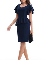 1 x RAW Customer Returns Bbonlinedress dress women elegant bodycon short sleeve with ruffles party festive sheath dress knee-length work dress business pencil dress cocktail dress navy 2XL - RRP €39.99