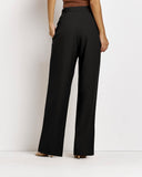 1 x RAW Customer Returns Feziakuk Women s Palazzo Trousers Plain Wide Leg Trousers Casual Fabric Trousers Fashion Button Suit Trousers Casual Trousers Black L - RRP €36.29