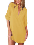 1 x RAW Customer Returns ZANZEA blouse women s V-neck long sleeve elegant shirt chiffon oversize long blouse casual tunic tops A-yellow 46 EU - RRP €34.27