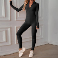 1 x RAW Customer Returns Litthing Women s One Piece Tracksuit Sports Long Sleeves Bodycon Jumpsuit Sexy Elegant Zipper Set for Yoga Gym Clothing Ribbed Sports Playsuit - RRP €33.99