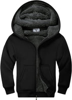 1 x Brand New JACKETOWN Fleece Jackets for Boys Long Sleeve Hooded Zip Sports Jacket Kids Black Warm Children s Sweatshirt with Spiral Cuffs Black-S  - RRP €45.37
