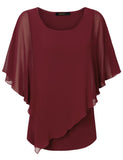 1 x RAW Customer Returns Vafoly Women s Chiffon Blouse Summer Casual Round Neck Shirt Flattering Tops to Hide the Belly 3 4 Sleeve Business Casual Layers Festive Clothing Flowing Comfortable Poncho Tunic Wine Red L - RRP €32.99