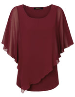 1 x RAW Customer Returns Vafoly Women s Chiffon Loose Batwing Short Flutter Sleeve Blouse Tops Fashion 2022 Work Casual Double Layer Lightweight Poncho Cape Shawl Women s Swing Loose Tunic Shirt Wine Red XXL - RRP €31.25