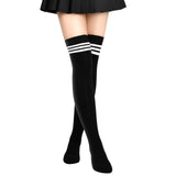 1 x RAW Customer Returns Aomig Women s Overknee Stockings, 1 Pair of Thin Plain Striped Long Knee Socks Girls, Casual Knee-High Socks for Everyday Life, Christmas and Halloween Cosplay Black Stripes  - RRP €5.36