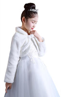 1 x RAW Customer Returns Ommda Girls Bolero Jacket Faux Fur Long Sleeve Warm Flower Girl Wedding Jacket for Wedding Party, White, XL 13-15 Years  - RRP €28.22